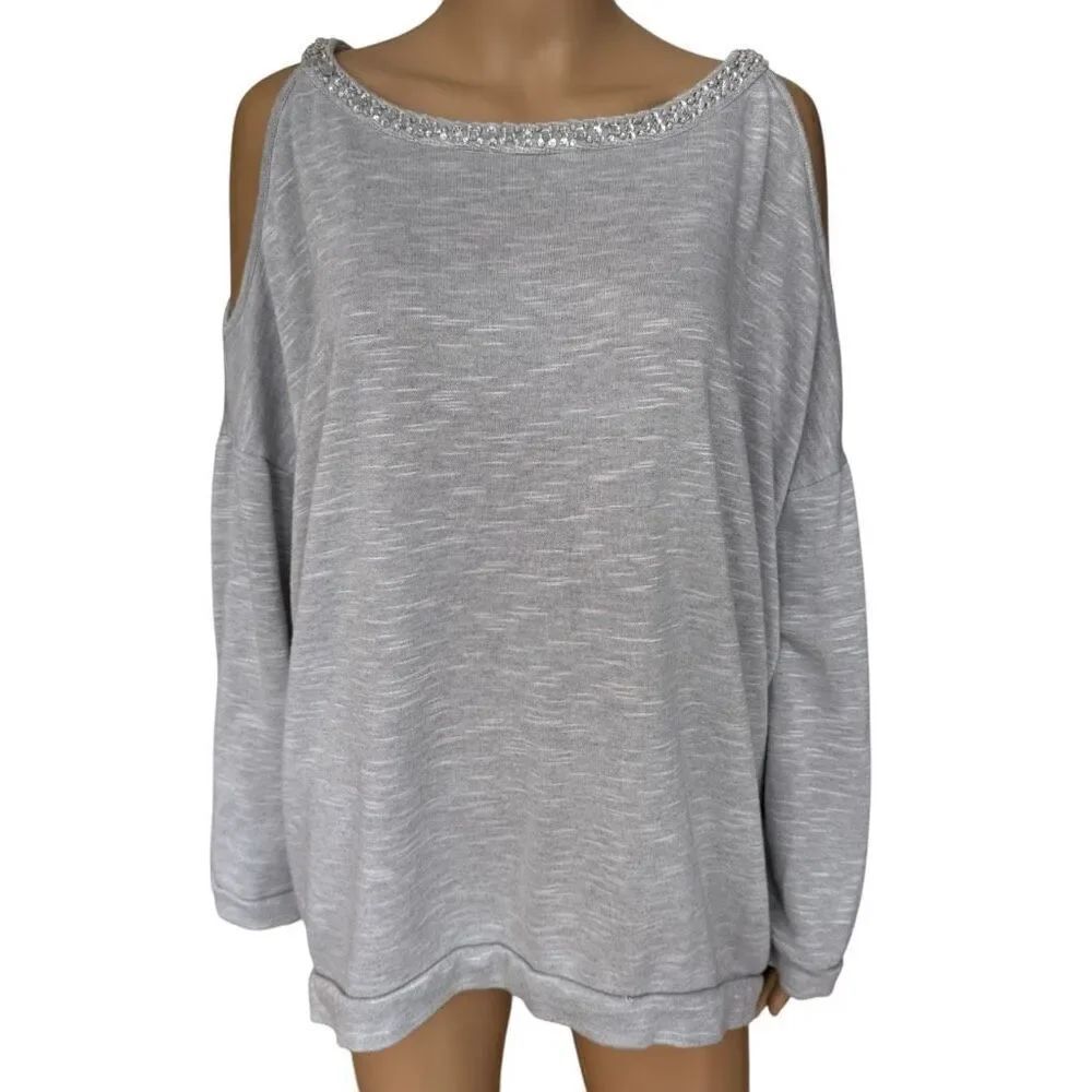 INC International Concepts Cold Shoulder Sweater Gray size 3X beaded neck